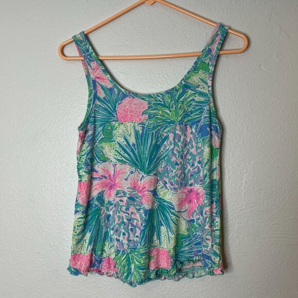 Lilly Pulitzer Other - Lilly Pulitzer PJ Knit Ruffle Hem Tank Top Multi Swizzle In Blue Pink Size XXS